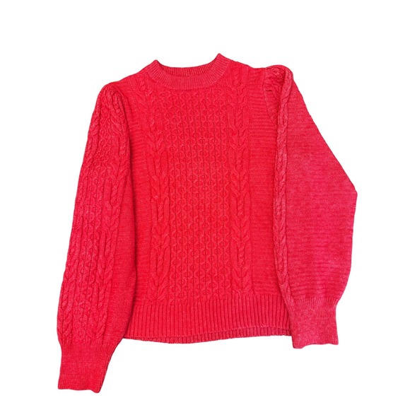 crown & ivy Sweaters - Crown & Ivy Women XXL Red Cable Knit Puff Sleeve Crew Neck Sweater Preppy Spring